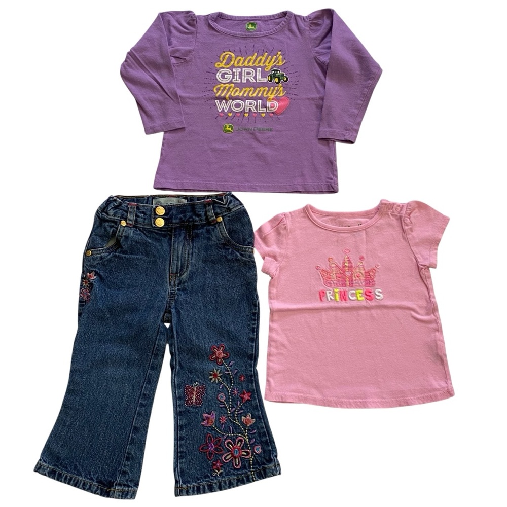 Bundle of 3 Girls Mixed Clothing Size 24 Months John Deere Jumping Beans